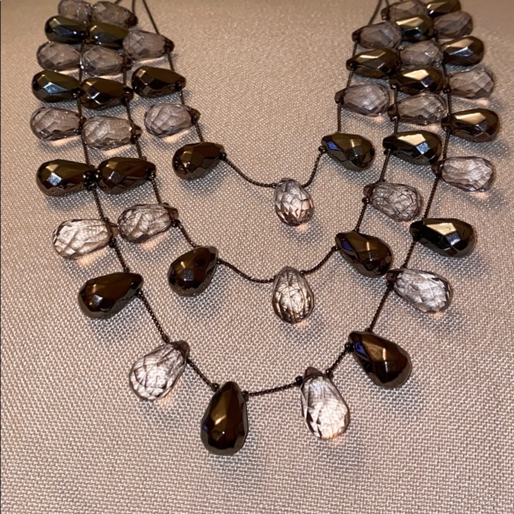 Gray And Silver Translucent Stone Layered Necklace - image 5
